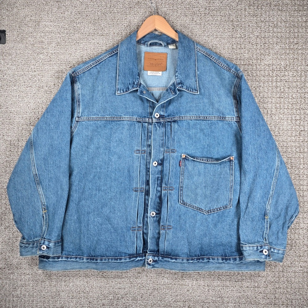 Levis Premium Mens 4XL Blue Denim Type 1 Trucker Jacket Big & Tall Buckle Back